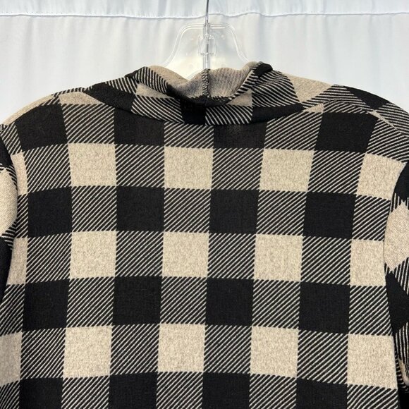 Bombom Womens Cardigan Sweater Black Buffalo Plaid Long Sleeve Open Front Small - Picture 7 of 11